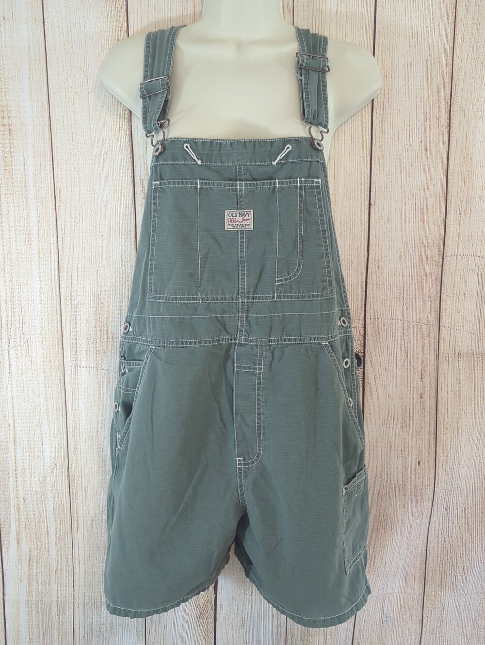 Vintage Old Navy Womens Y2K Shortalls Overall Green  90s Grunge Preppy Carpenter